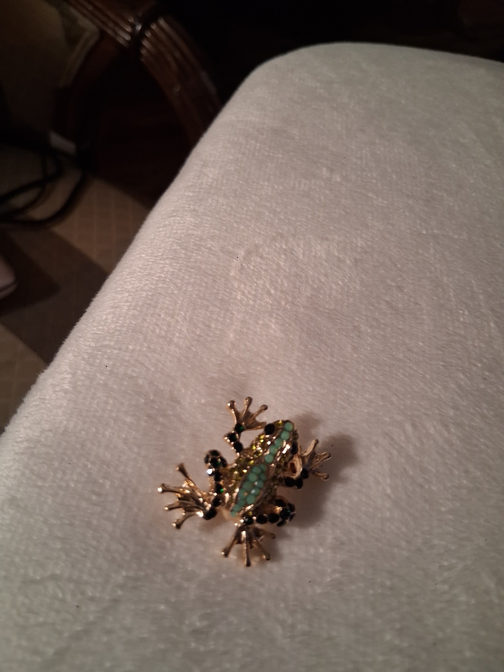 Gold Frog Brooch Pin with Green and Black Accents - Fashion Jewelry